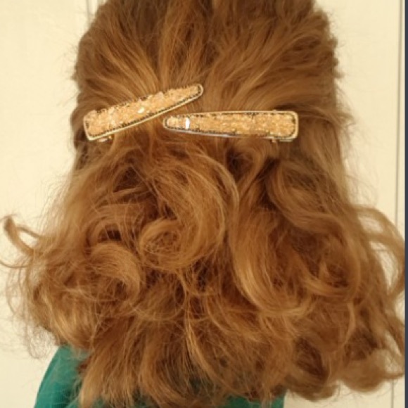 Rose Gold Sparkly Stone Beaded Alligator Hair Clip - Picture 4 of 6